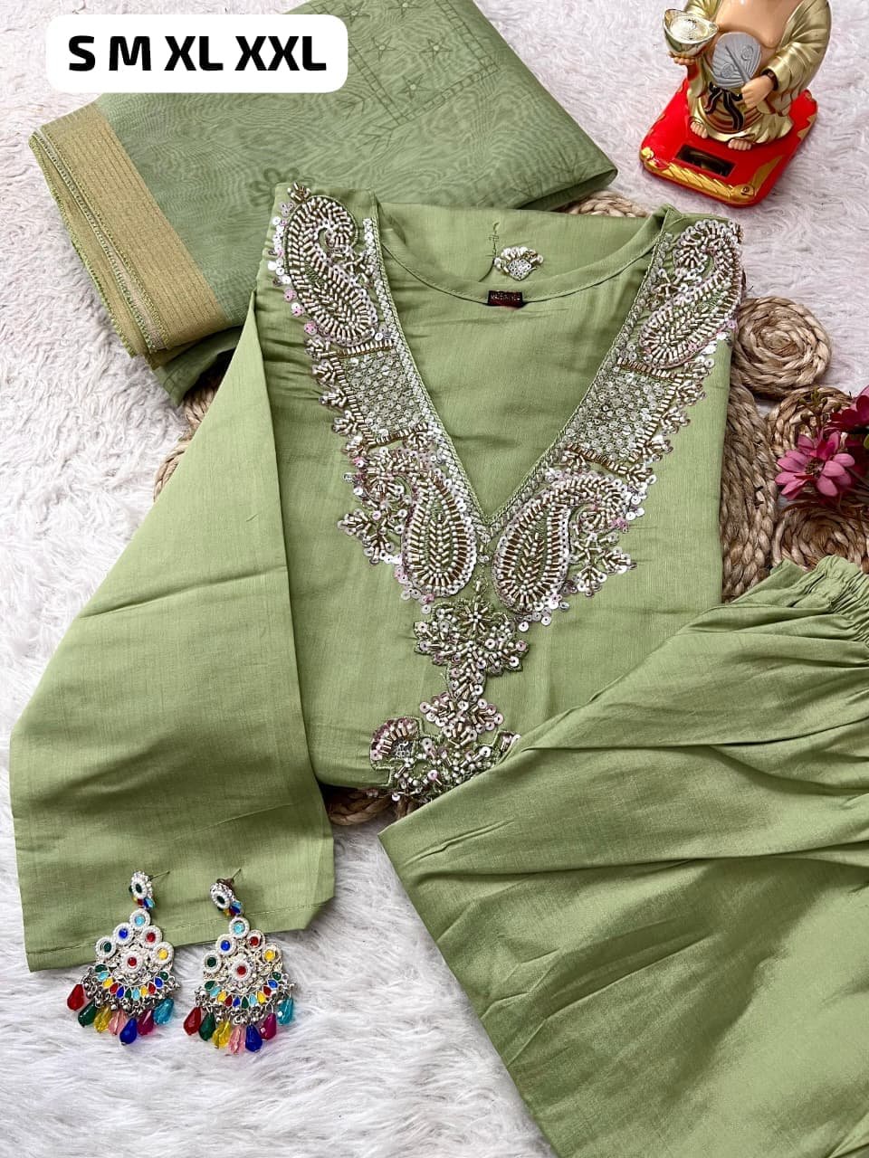 Upgrade your festive wardrobe with our premium, highly demanded 3-piece ethnic suit set. Perfect for Haldi, Mehendi, or upcoming family gatherings! - Image 4