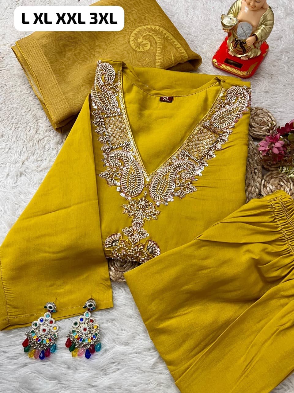 Upgrade your festive wardrobe with our premium, highly demanded 3-piece ethnic suit set. Perfect for Haldi, Mehendi, or upcoming family gatherings! - Image 2