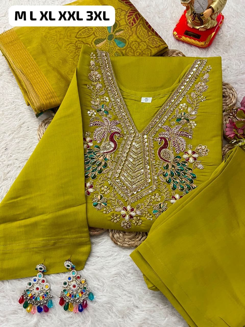 Upgrade your festive wardrobe with our premium, highly demanded 3-piece ethnic suit set. Perfect for Haldi, Mehendi, or upcoming family gatherings! - Image 6