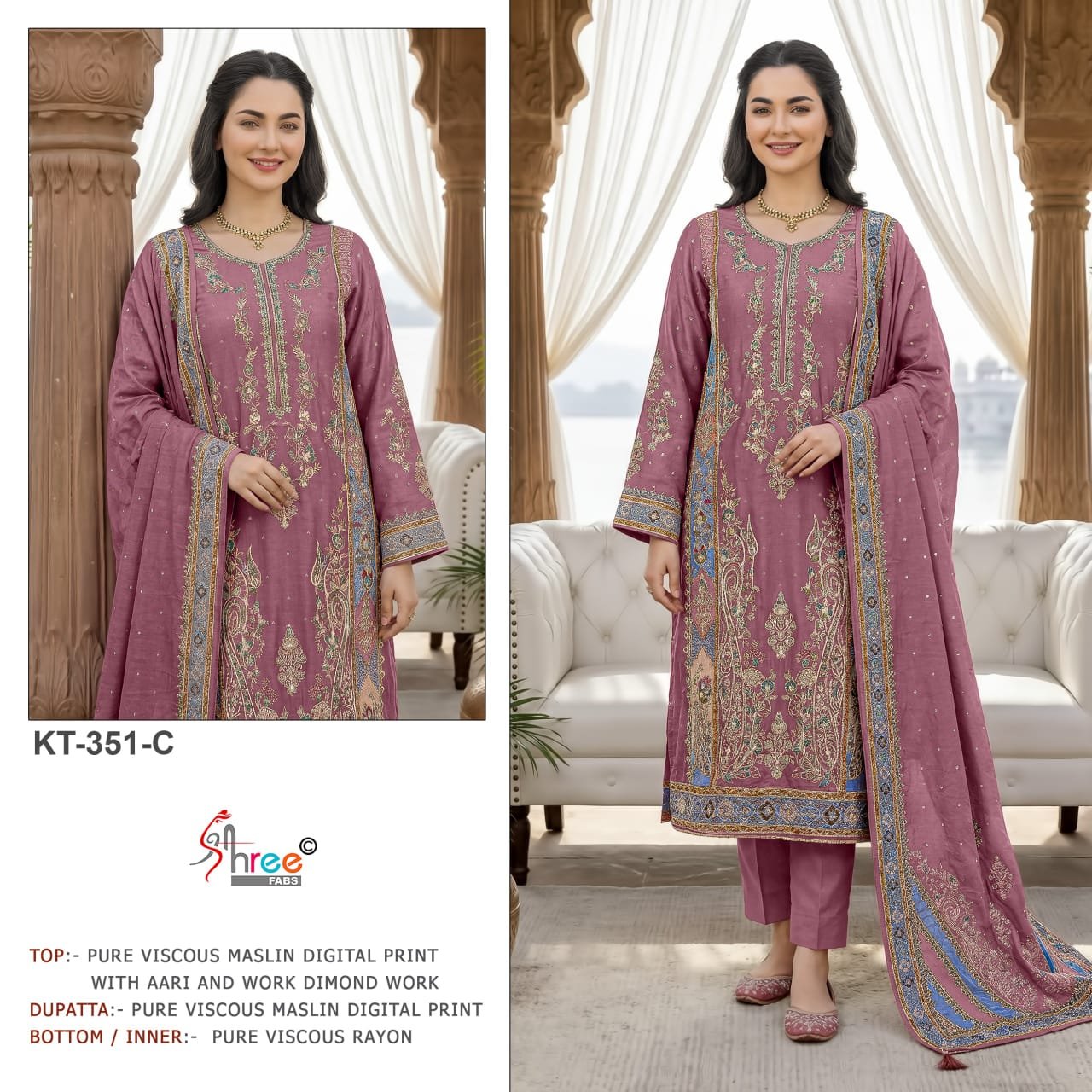 Pure viscous Maslin digital print and hand work - Image 5