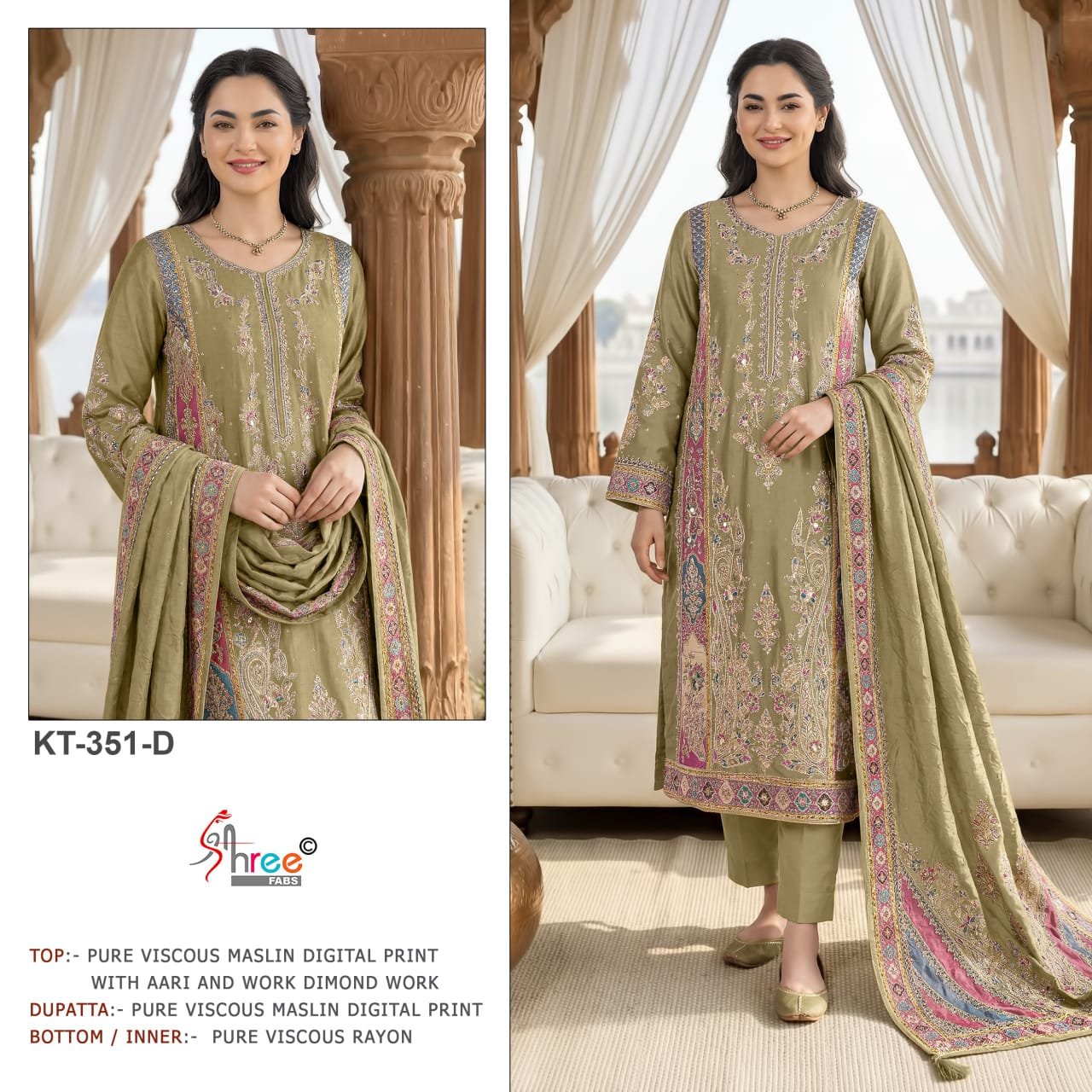 Pure viscous Maslin digital print and hand work - Image 4