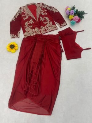 Alternative view of Experience effortless luxury with this premium Koti with Dhoti Lehega. Expertly tailored with precise pleats and a refined finish, it delivers a sophisticated look without compromising comfort.
