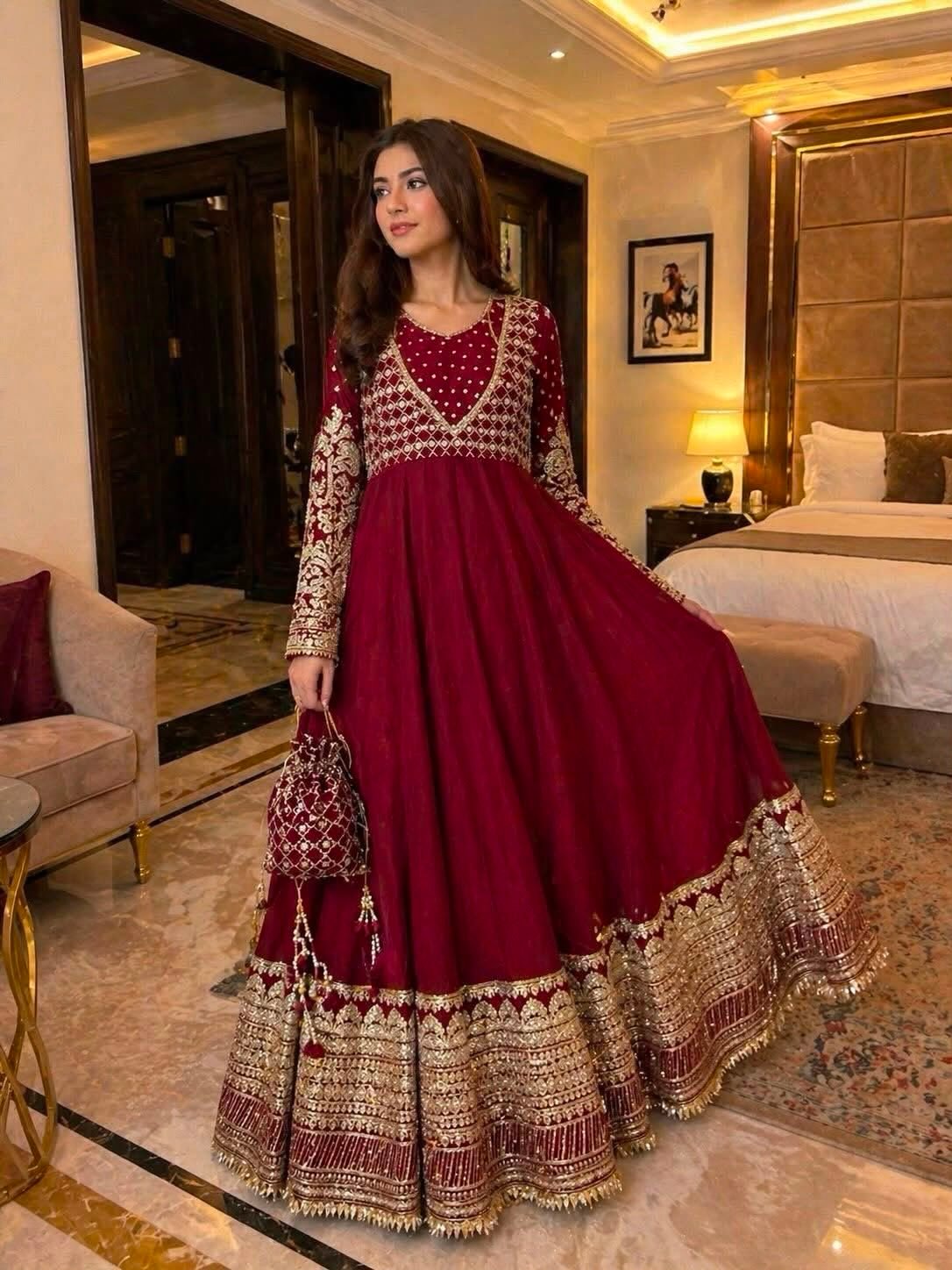 Exclusive Trending Designer Gown with Heavy sequence embroidery work Dupatta