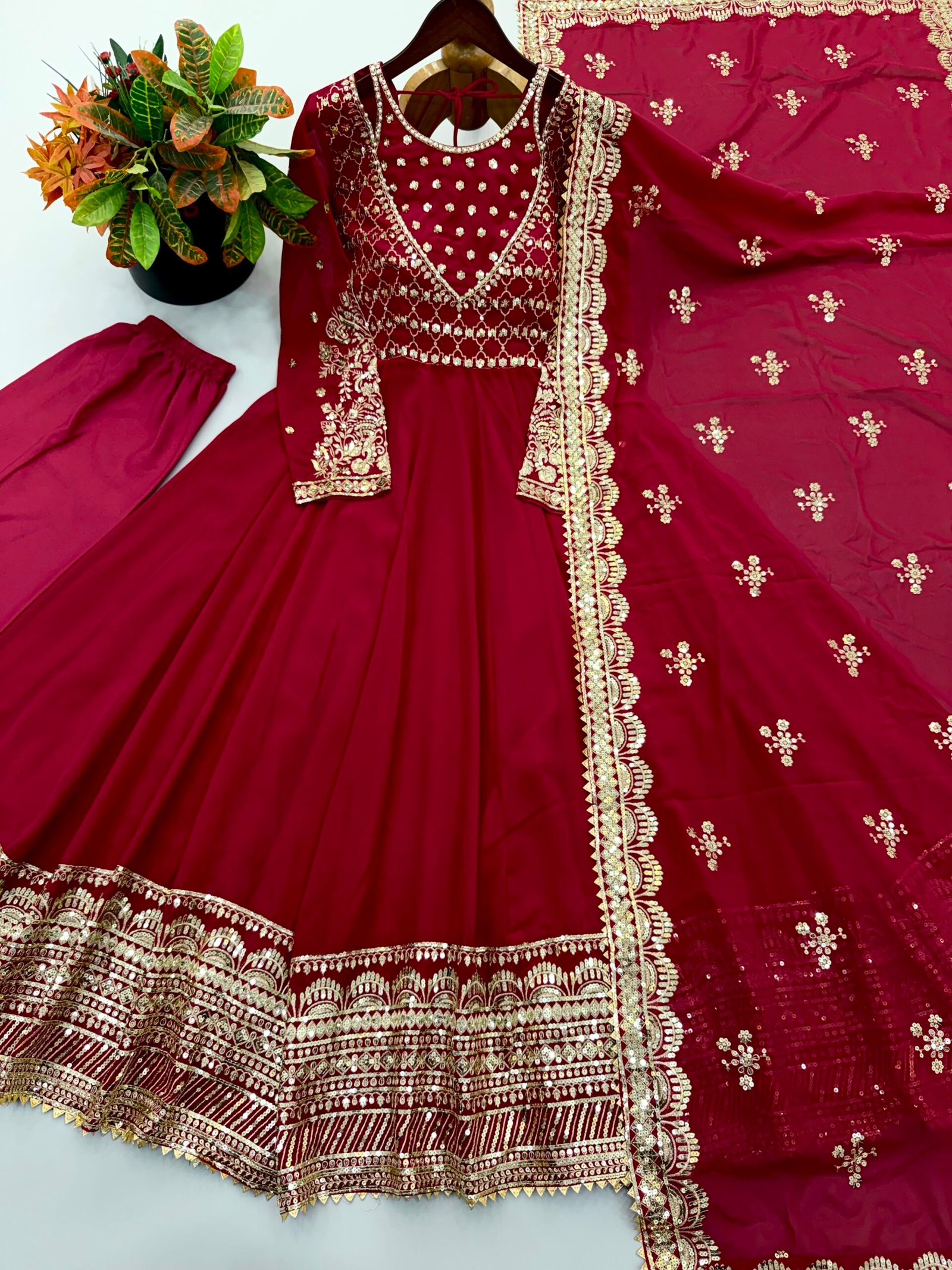 Exclusive Trending Designer Gown with Heavy sequence embroidery work Dupatta - Image 2