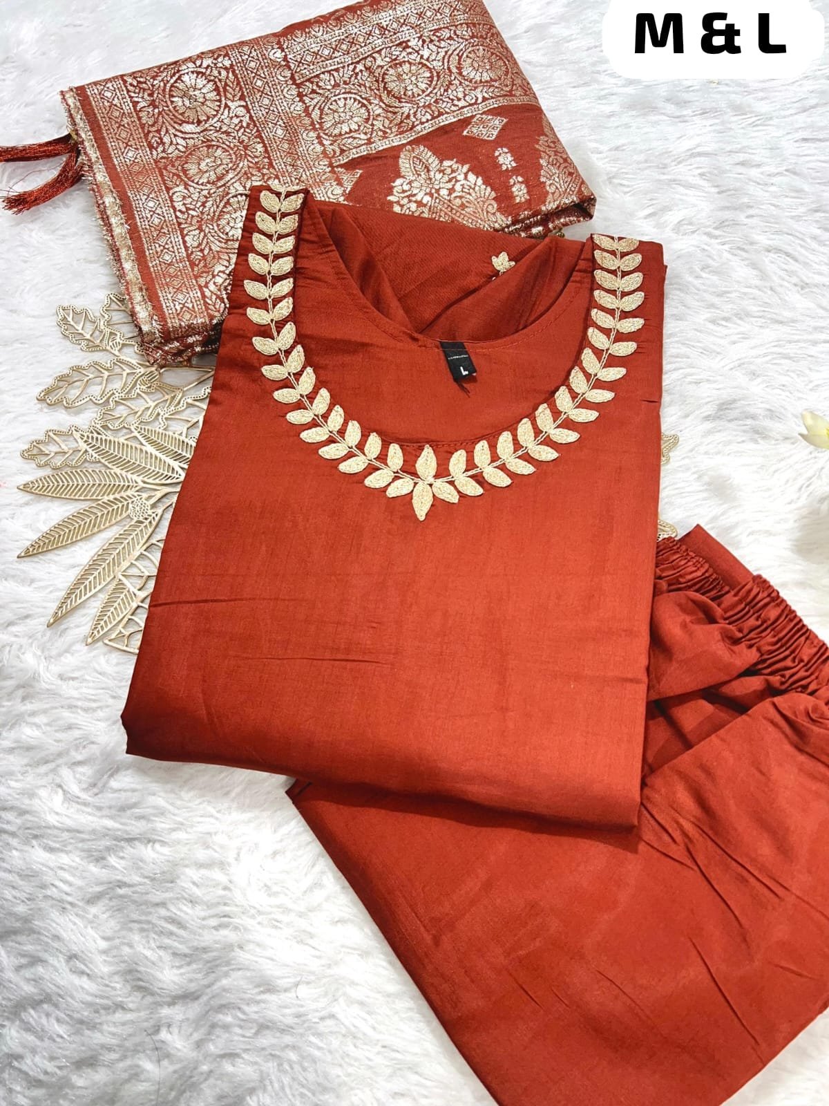 Premium Roman SilK Round Neck Kurti With Pant and z-card Duppata With four side traditional LatkaN - Image 3
