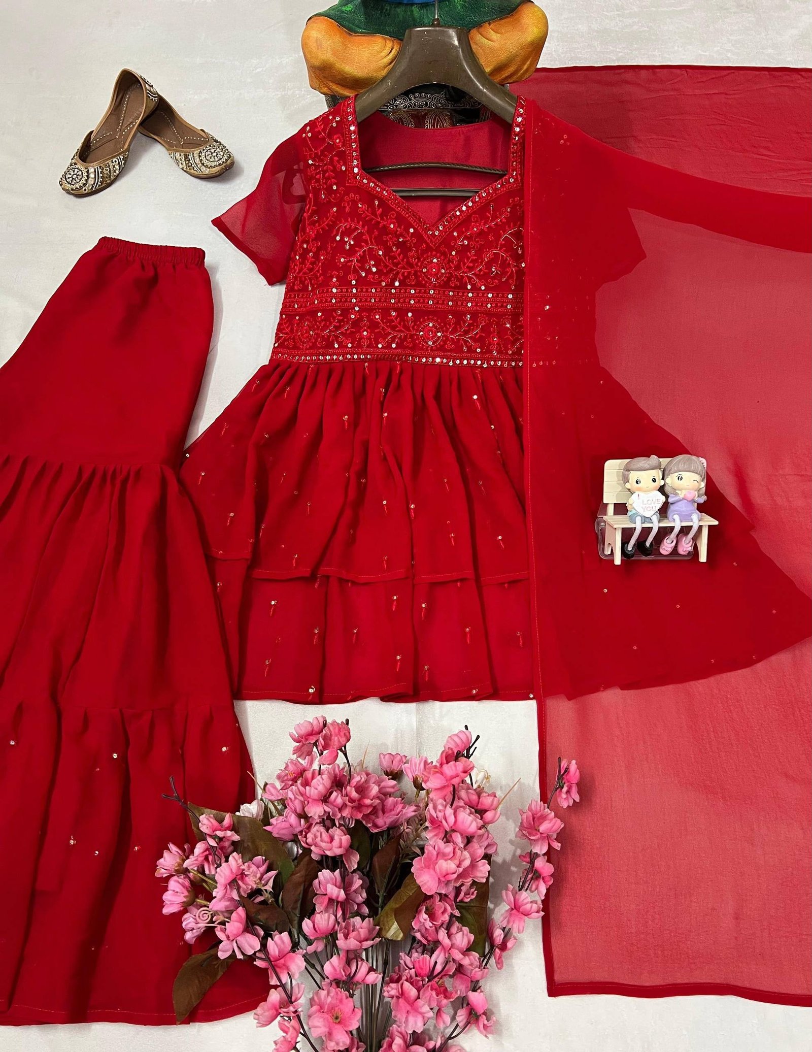 Drape yourself in elegance with this Sharara style Georgette Sharara set paired with a beautiful dupatta. - Image 2