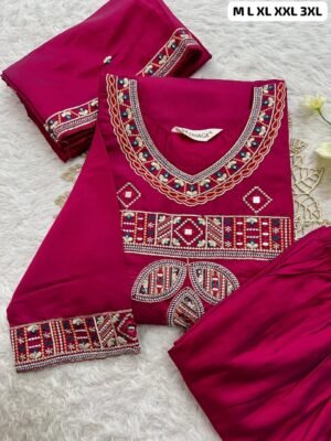 Alternative view of HAND WORK  KURTI WITH  DUPATTA PLAZZO SET WITH WORK ON SLEEVS       