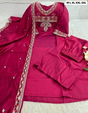 HAND WORK  KURTI WITH  DUPATTA PLAZZO SET WITH WORK ON SLEEVS       