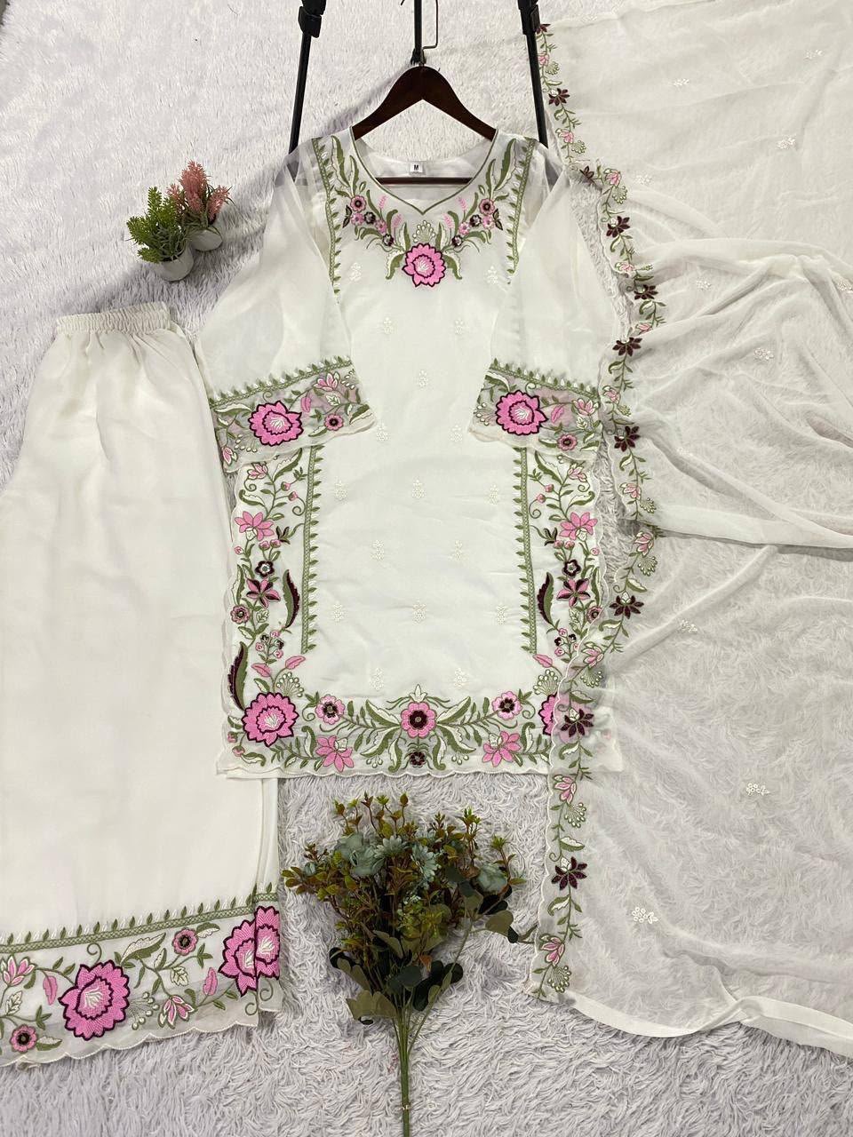 THIS SESSION WEAR OUR BEAUTIFUL EMBROIDERED TOP , PLAZZO WITH DUPATTA IN 3 BEAUTIFUL COLOURS - Image 2