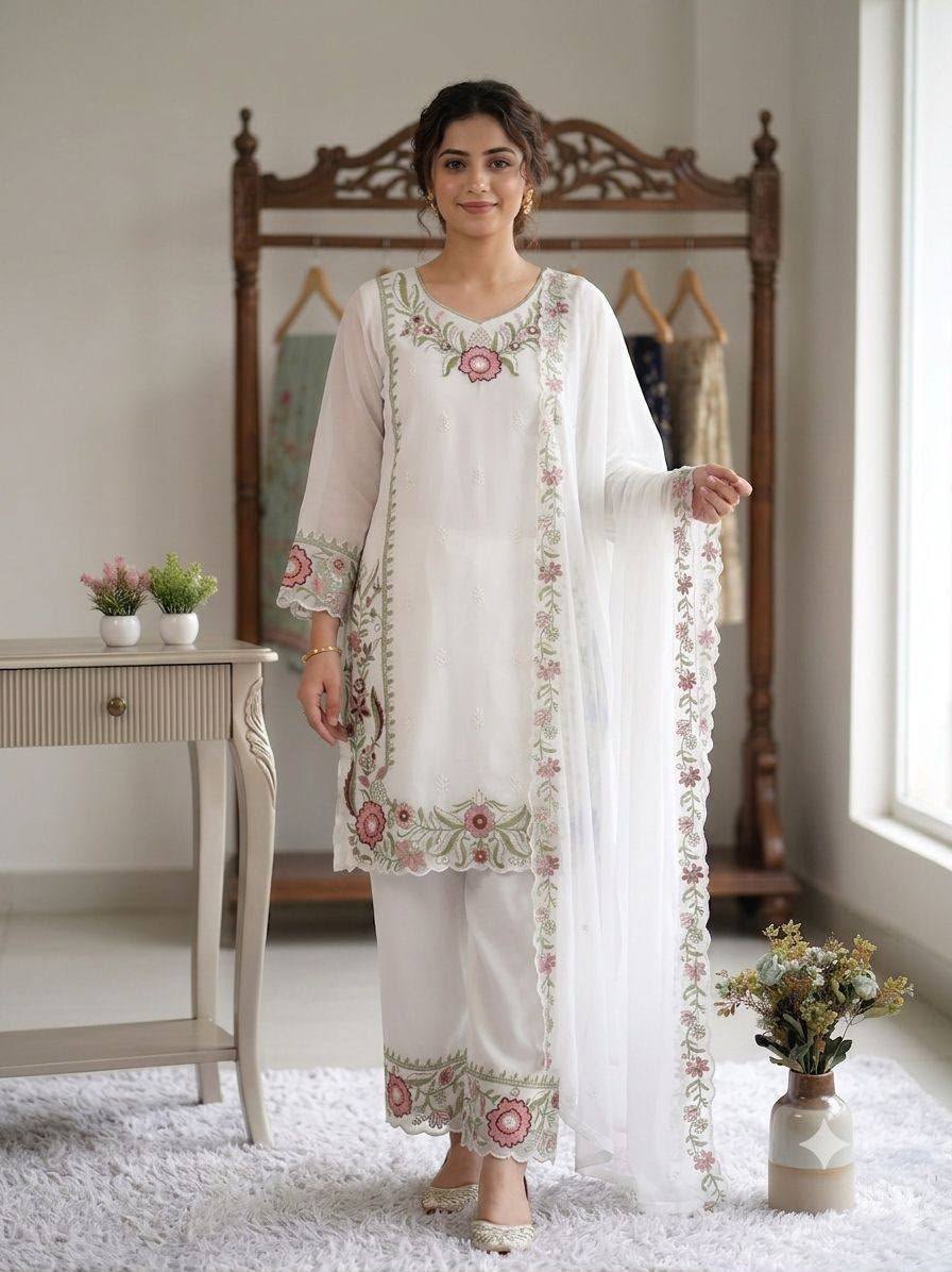 THIS SESSION WEAR OUR BEAUTIFUL EMBROIDERED TOP , PLAZZO WITH DUPATTA IN 3 BEAUTIFUL COLOURS - Image 5