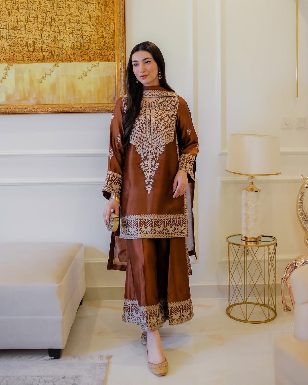 Đěsigner Party Wear Look Pur Chinon Silk Top & Palazzo With Dupatta set