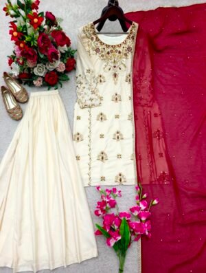 Alternative view of Launching New Design Trending Natural Crep Top & Sharara & Dupatta  Reddy To Wear Look   