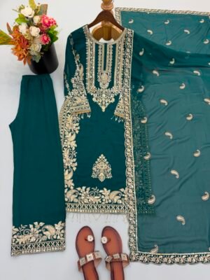 Alternative view of Presenting New Collection In Faux Georgette With Heavy Embroidery Sequence Work Top-Bottom And Dupatta Set Fully Stitched Ready To Wear