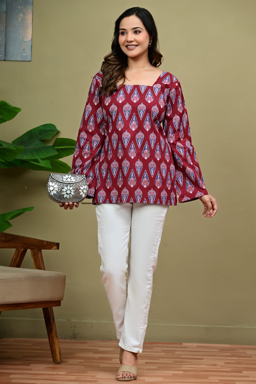 Product Title: Fuchsia Floral Lace-Up Kurti Overview