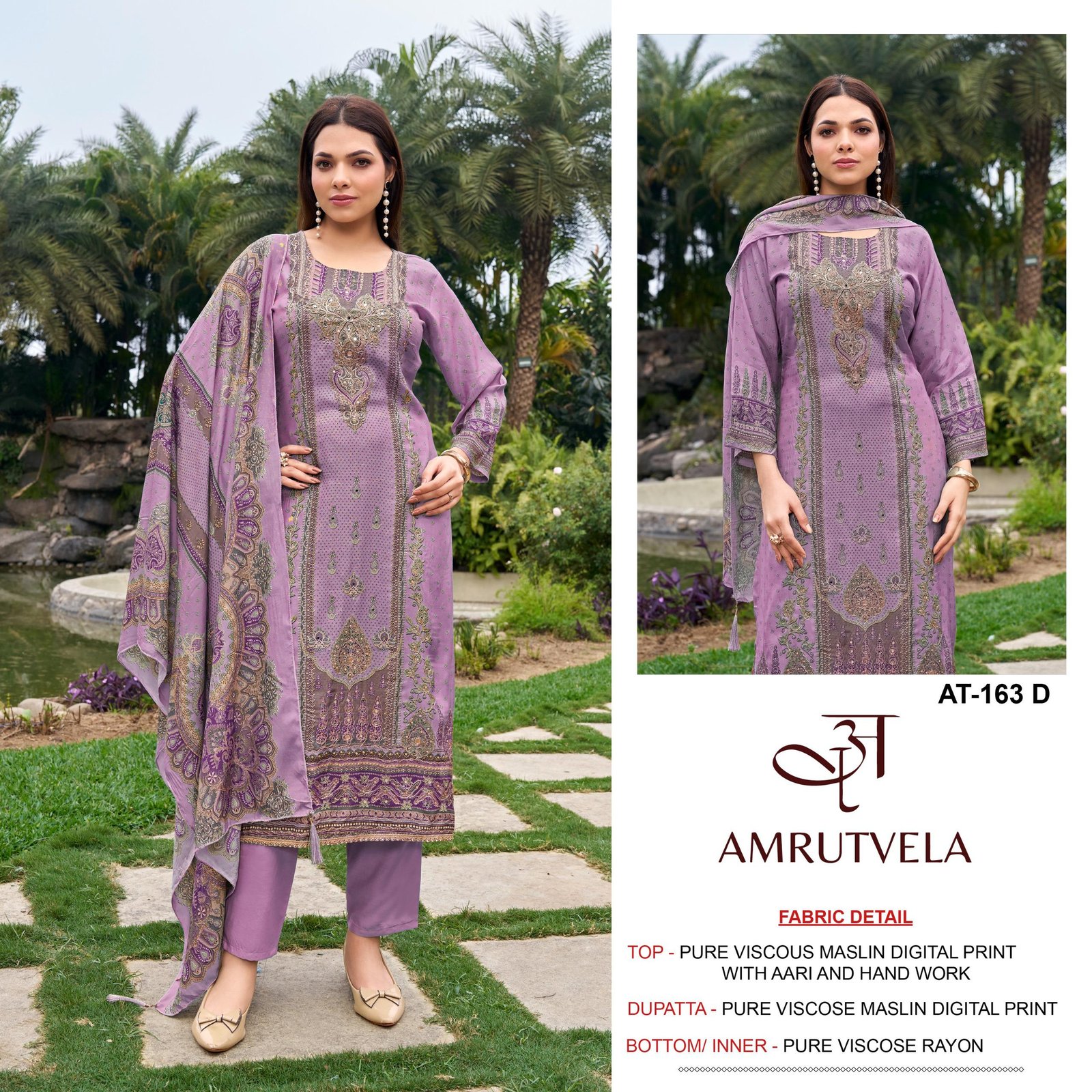 Top Pure viscous Maslin digital print with aari and hand work - Image 3