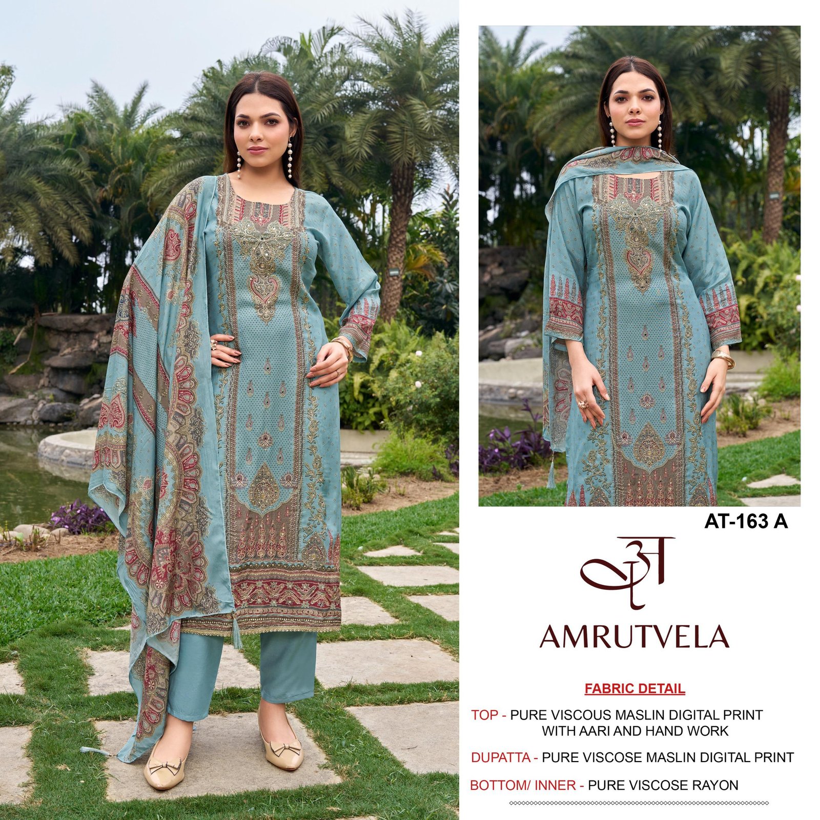 Top Pure viscous Maslin digital print with aari and hand work