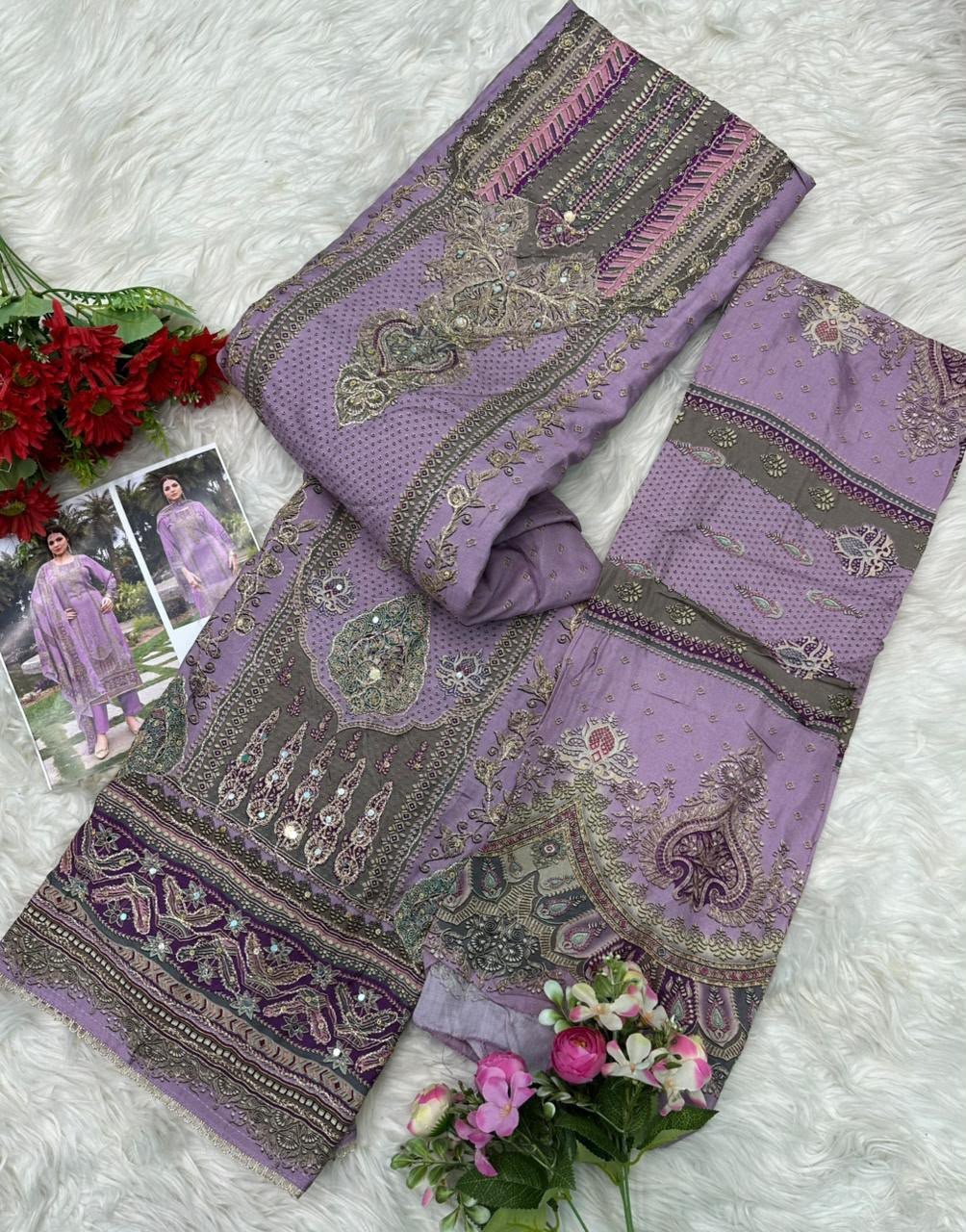 Top Pure viscous Maslin digital print with aari and hand work - Image 4