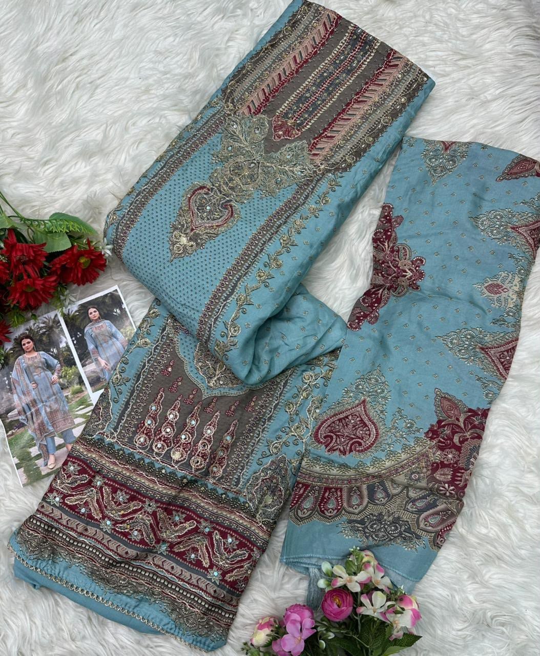 Top Pure viscous Maslin digital print with aari and hand work - Image 2