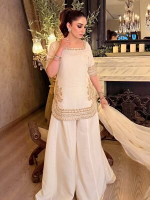 WOMEN'S PURE VISCOSE CHINON EMBROIDERED WORK PATIALA KURTA SETS