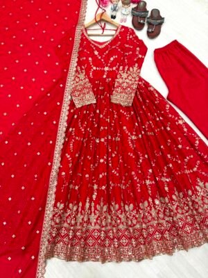 Alternative view of Launching New Đěsigner Party Wear Look Fancy Anarkali Gown,Dupatta & Bottom Set