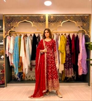 Launching New Đěsigner Party Wear Look Fancy Anarkali Gown,Dupatta & Bottom Set