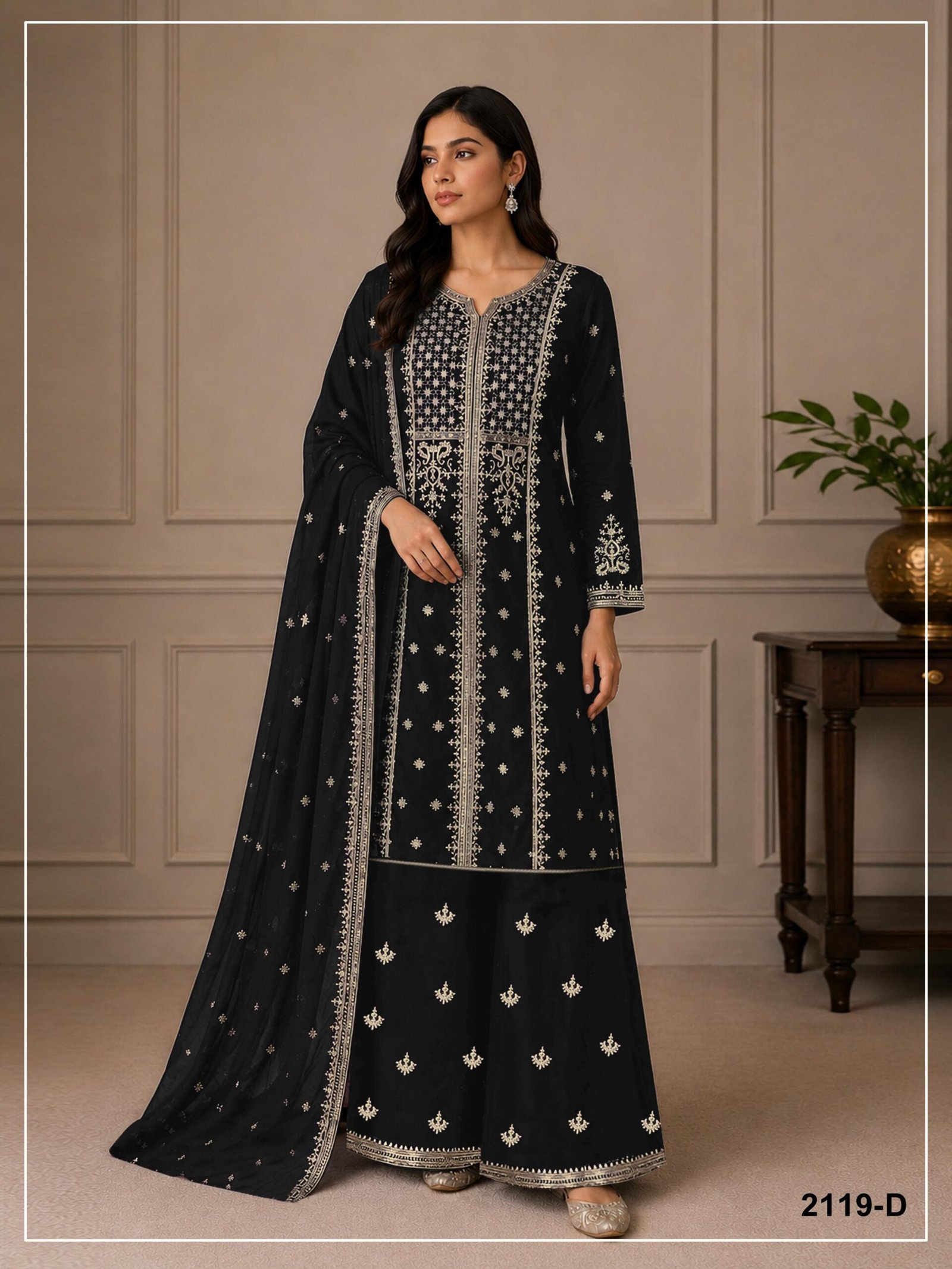 Fox Georgette with Heavy Embroidered 3mm Sequence & Coding Work