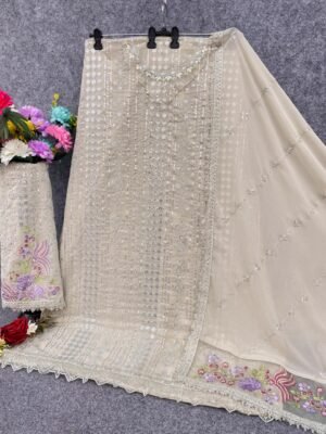 Alternative view of Fox Georgette with Embroidered 3mm Sequence work & Khatli Work