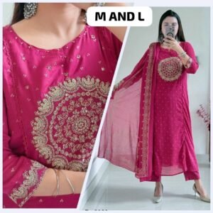 Elegant 3 Pcs Cord Set: This stylish kurti pant dupatta set features a vibrant kurti detailing on the yoke and a flattering pleated design. Paired with matching Pent and a complementing dupatta, it's perfect for festive and casual wear alike.