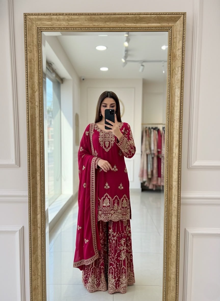 Launching New Design Trending Fox Georgette(Top&Sarara&dupatta)* Reddy To Wear Look Design - Image 5