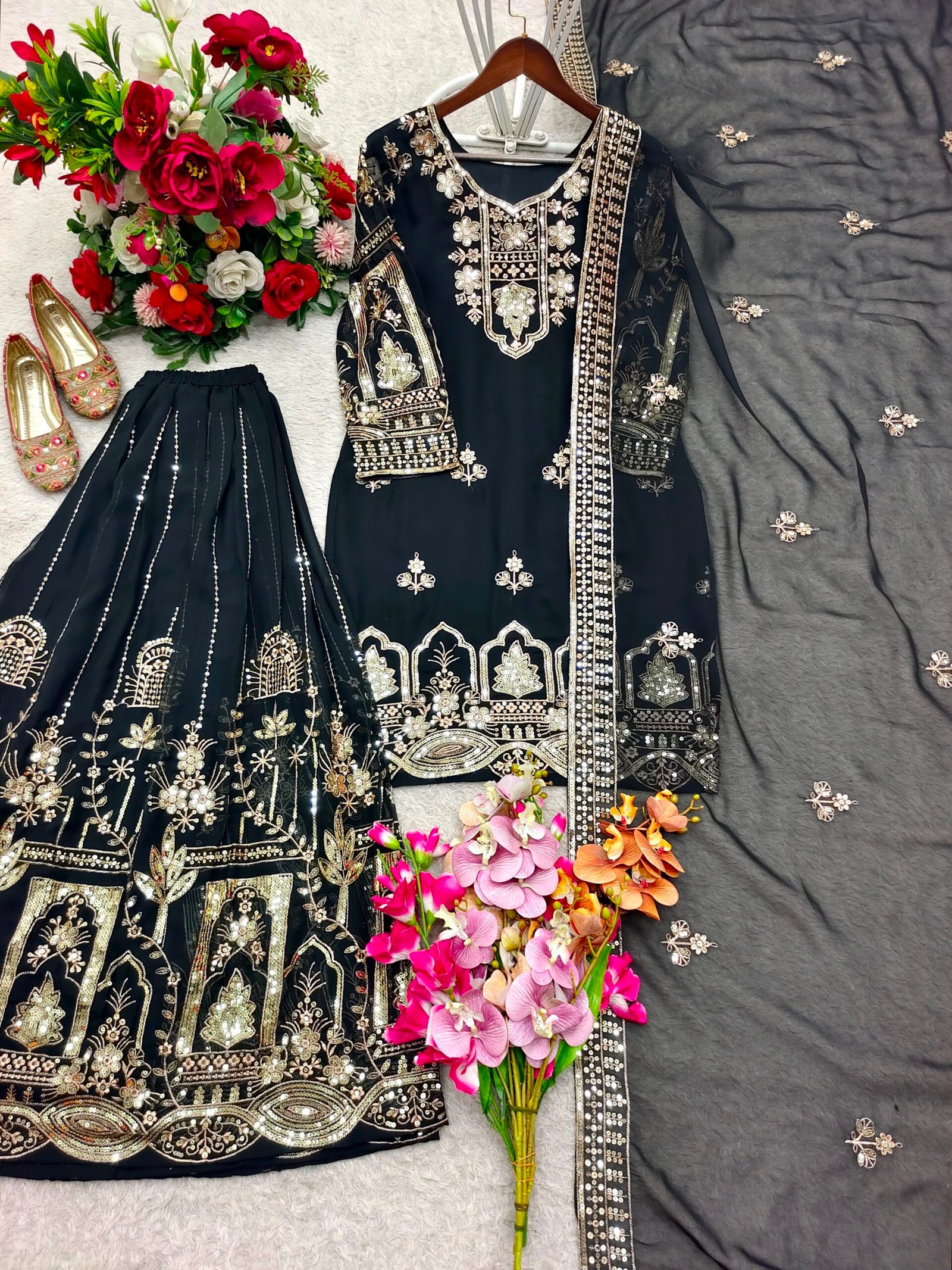 Launching New Design Trending Fox Georgette(Top&Sarara&dupatta)* Reddy To Wear Look Design - Image 2