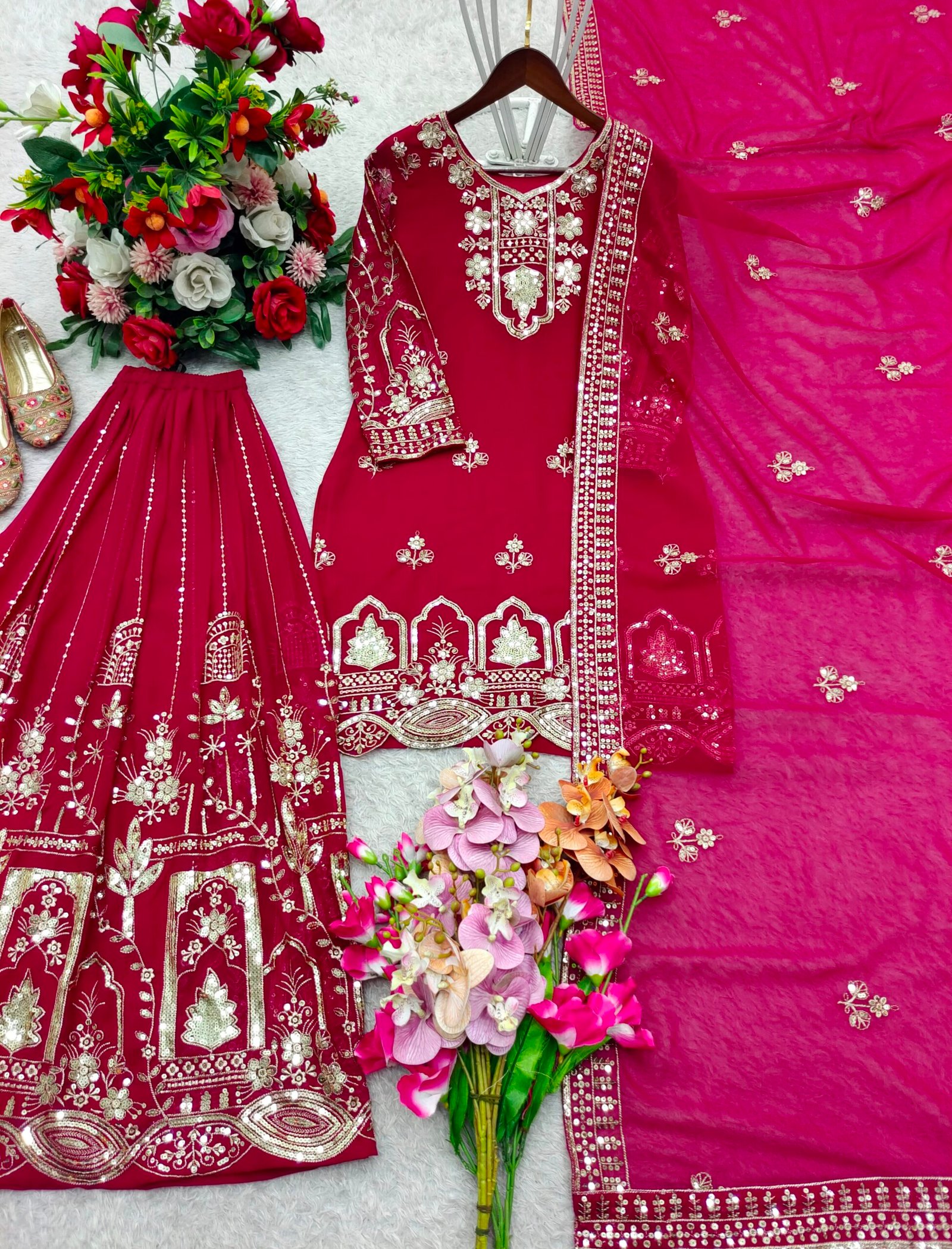Launching New Design Trending Fox Georgette(Top&Sarara&dupatta)* Reddy To Wear Look Design - Image 6