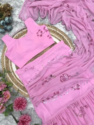 Alternative view of One More Super Hit Georgette Ruffle Ready To Wear Saree With Readymade Blouse Design Launch