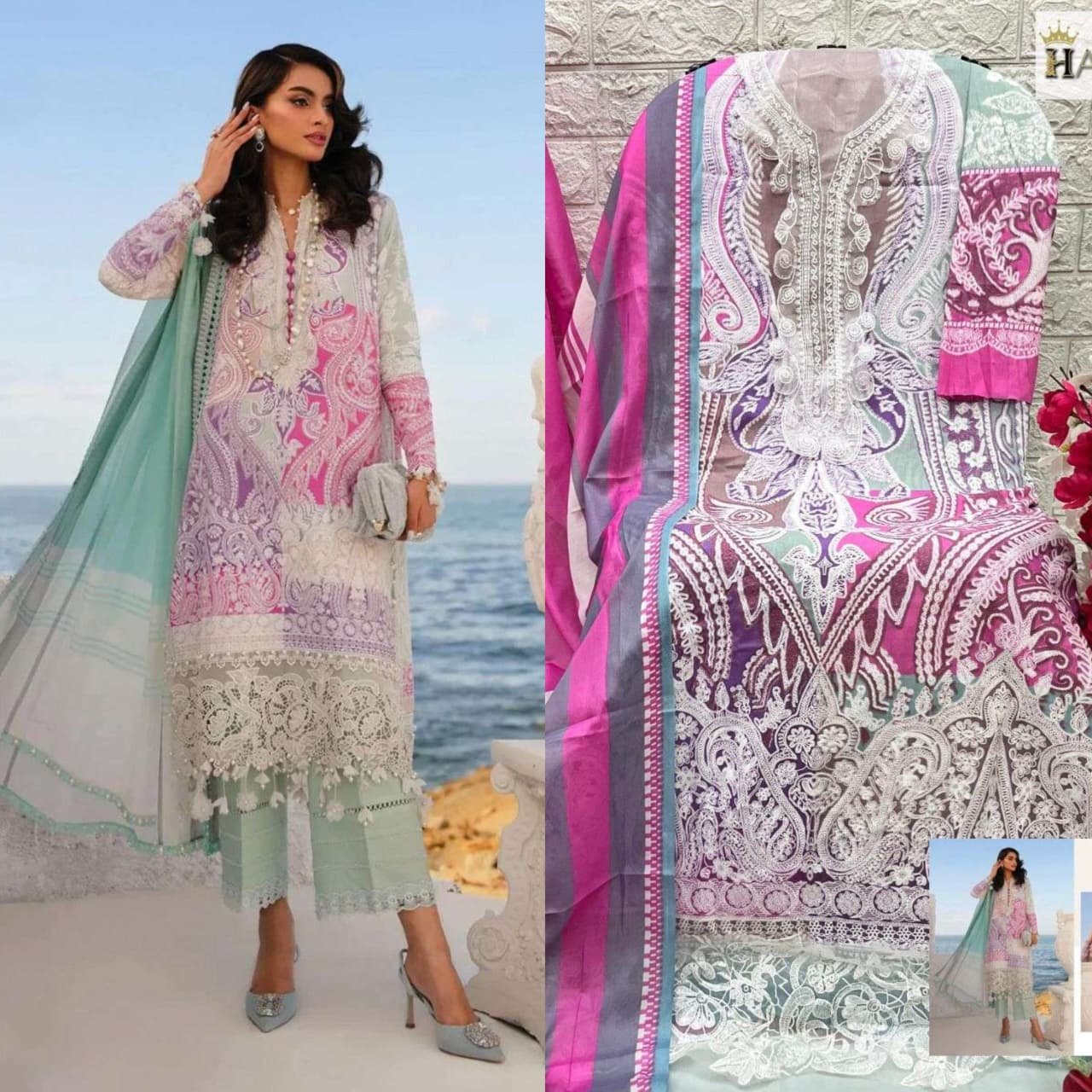 Pure Cotton Print with heavy embroidery (with 2 patches) - Image 2