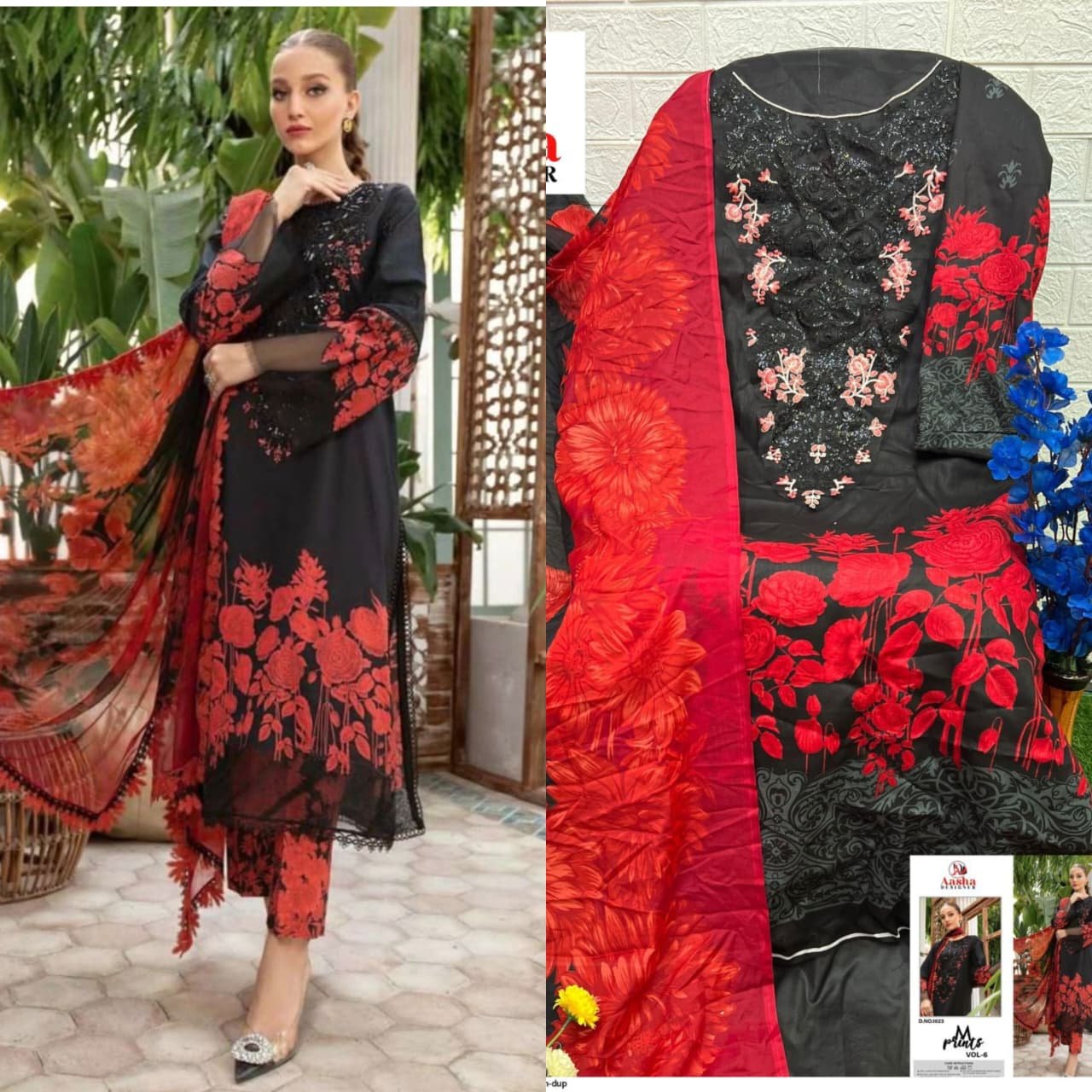 Pure Cotton Print with heavy embroidery (with 2 patches) - Image 4