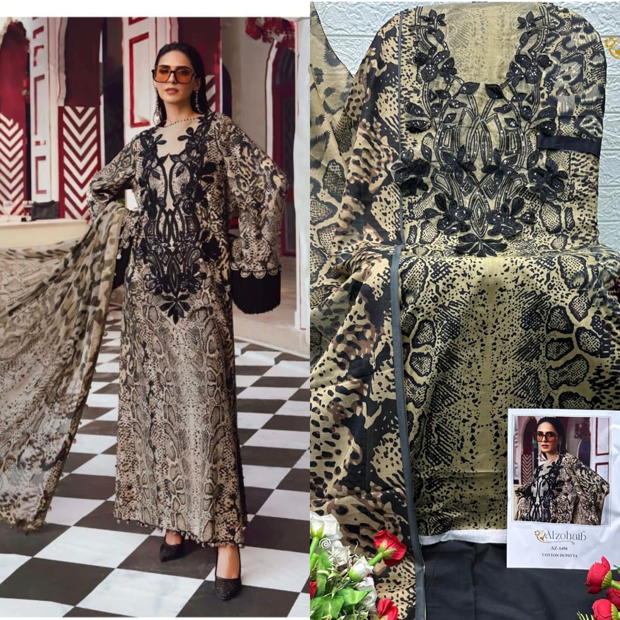Pure Cotton Print with heavy embroidery (with 2 patches)