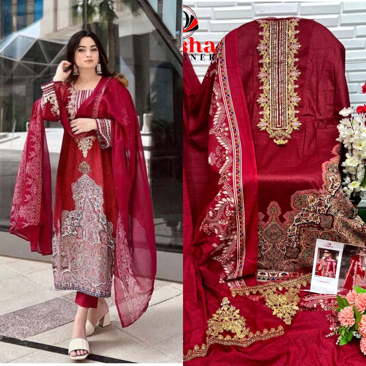 Pure Cotton Print with heavy embroidery (with 2 patches) - Image 5