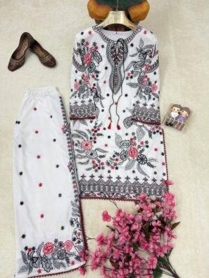 Alternative view of Elegant Blended Silk Fabric Calf Length Straight Kurta Set