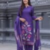 Elegant Blended Silk Fabric Calf Length Straight Kurta Set