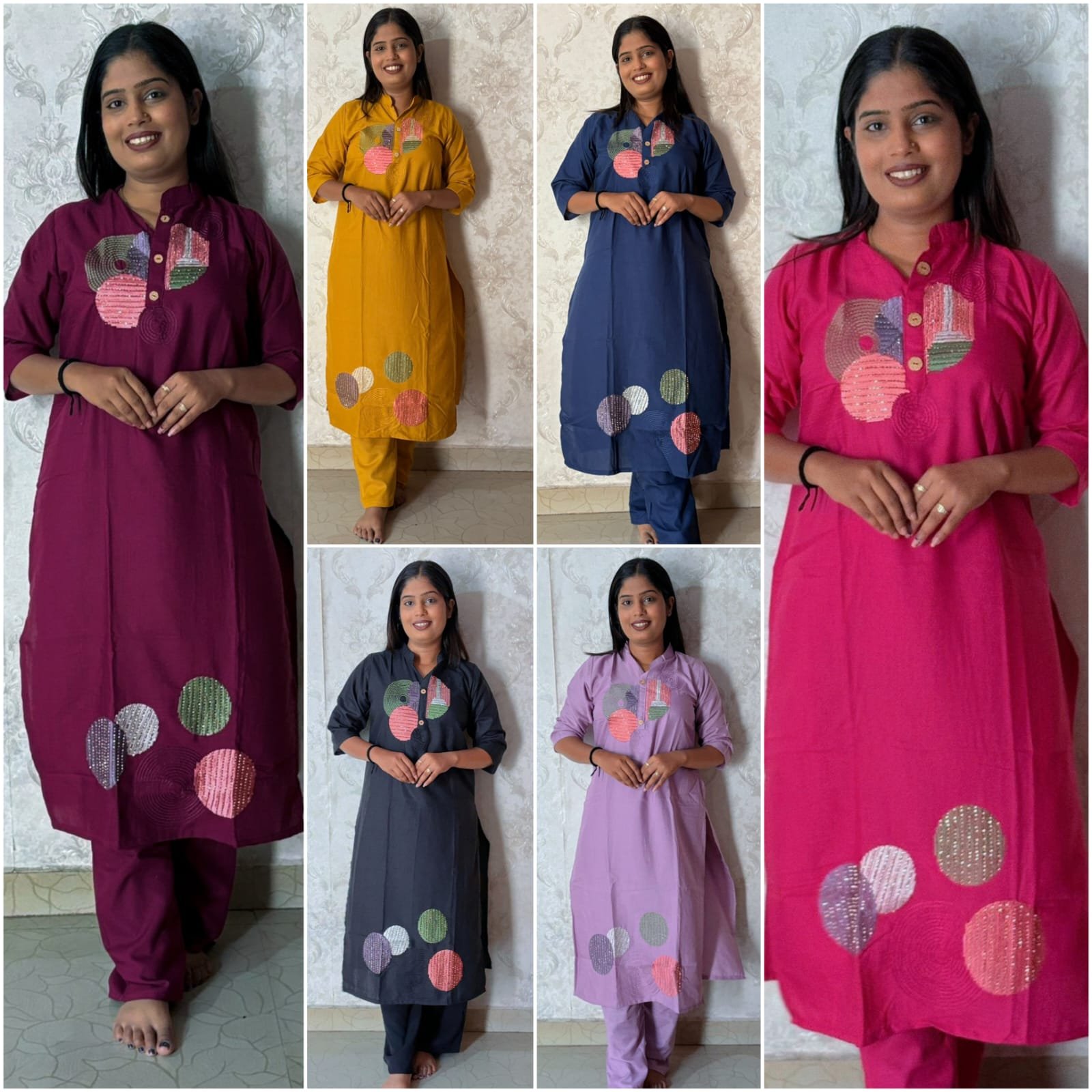 Featuring Beautiful Suit Sets in Soft Tesla Slub Cotton Top With Plazzo, it is beautifully decorated with Multi thread Embroidery & Bits work desgins - Image 7