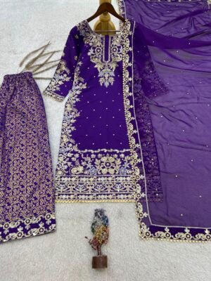 Alternative view of PRESERNTING NEW READY TO WEAR DESIGN HEAVY EMBROIDERY AND SEQUENCE WORK TOP - WITH JACQUARD PLAZZO WITH  DUPATTA