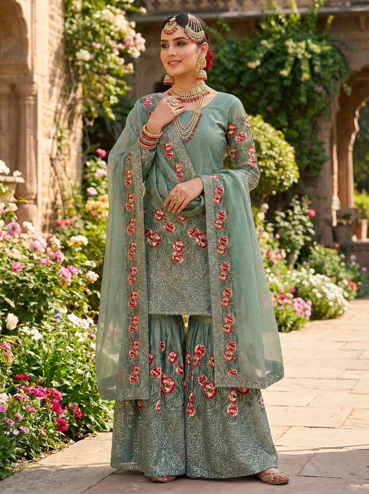 Collection In Pure Fendy Silk With Heavy Embroidery Sequence Work Top-Bottom And Dupatta Set Fully Stitched Ready To Wear - Image 3
