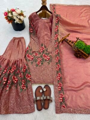 Alternative view of Collection In Pure Fendy Silk With Heavy Embroidery Sequence Work Top-Bottom And Dupatta Set Fully Stitched Ready To Wear