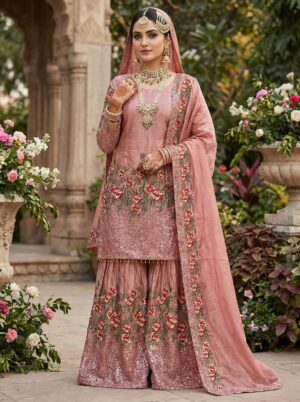 Collection In Pure Fendy Silk With Heavy Embroidery Sequence Work Top-Bottom And Dupatta Set Fully Stitched Ready To Wear