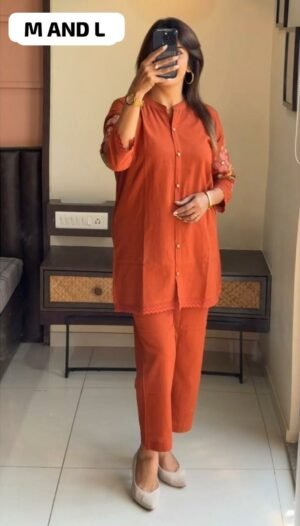 New designer  cotton slub co-ord set embroidery in hand and back side 🪡Crotchet work lace in top Front in button
