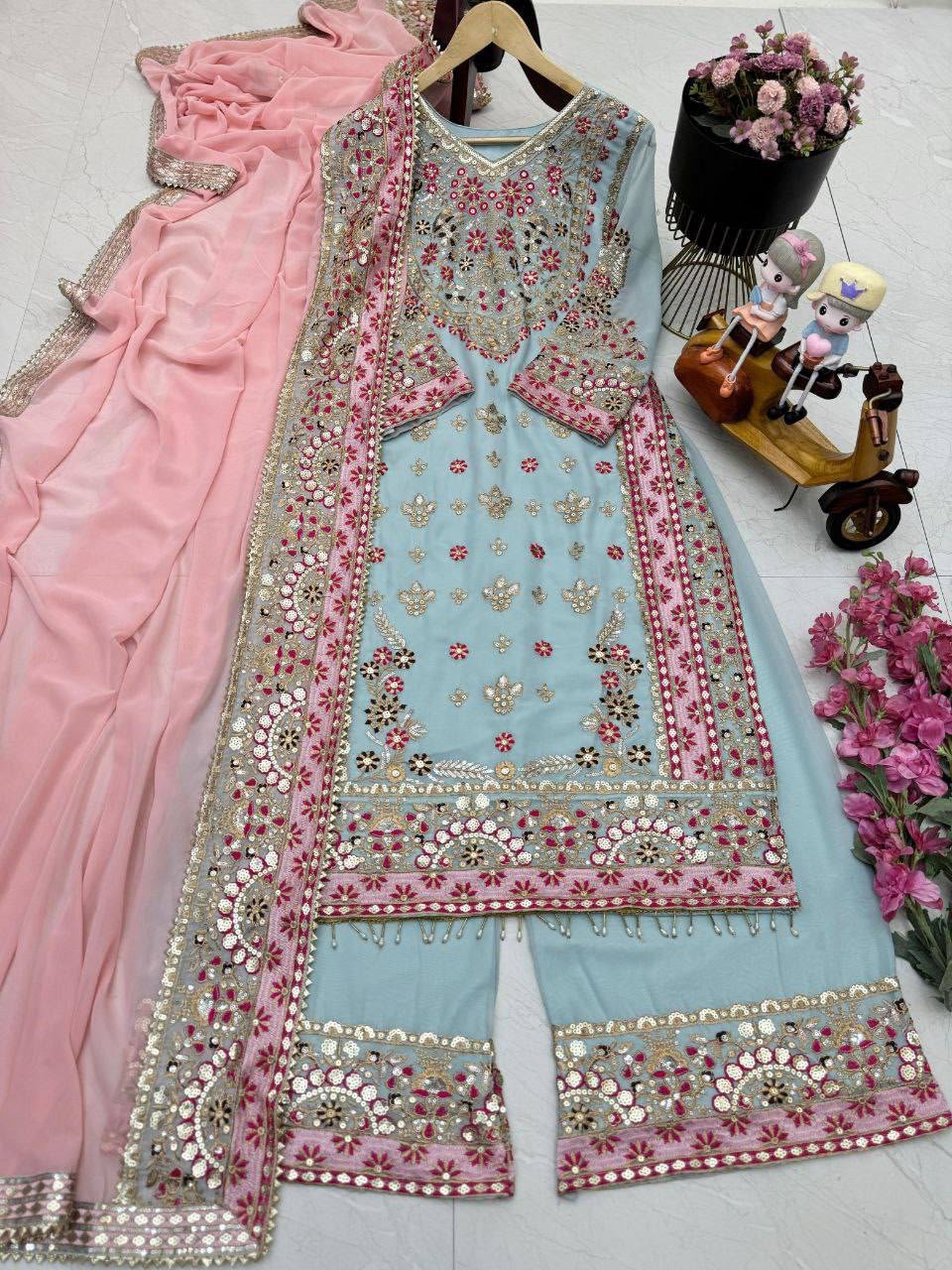 New Designer Party Sharara Suit & Dupatta Set - Image 2