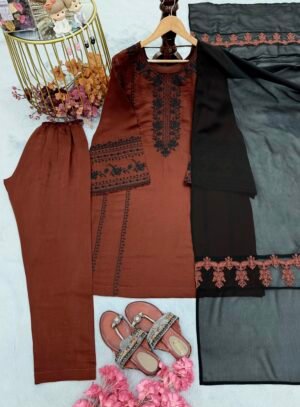 Alternative view of Đěsigner Party Wear Look Pur Roman Silk Top & Bottom With Dupatta set