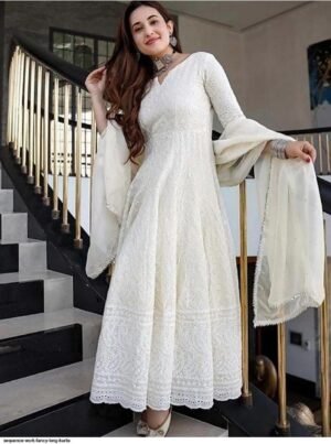 BEAUTIFUL ANARKALI CHIKAN SEQVENS  GOWN WITH DUPATTA
