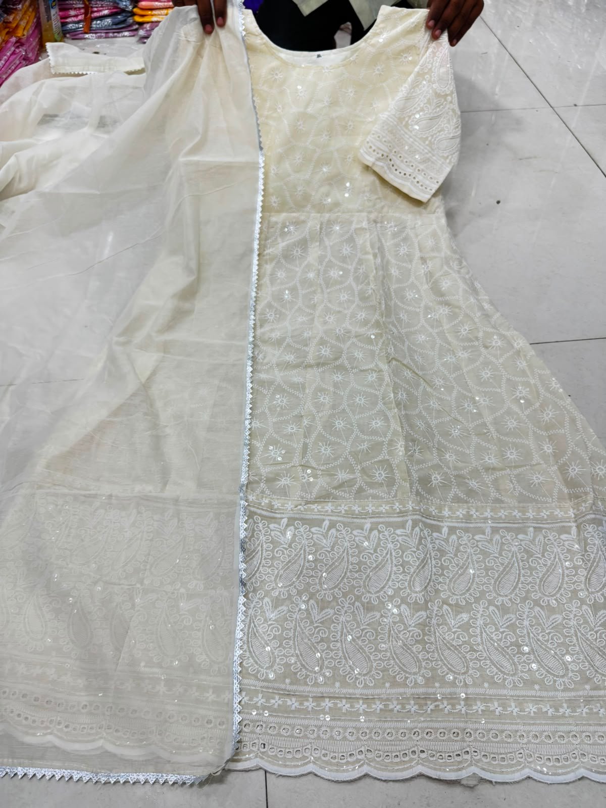 BEAUTIFUL ANARKALI CHIKAN SEQVENS GOWN WITH DUPATTA - Image 2
