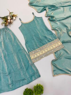 Alternative view of Doremon Crush With Real Mirror And Embroidered Sequence Work  