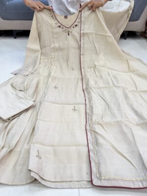 Alternative view of Grace meets timeless craftsmanship in this exquisite 3-piece Anarkali Kurta Set crafted from premium Mul Chanderi fabric for a soft lightweight, and luxurious fee